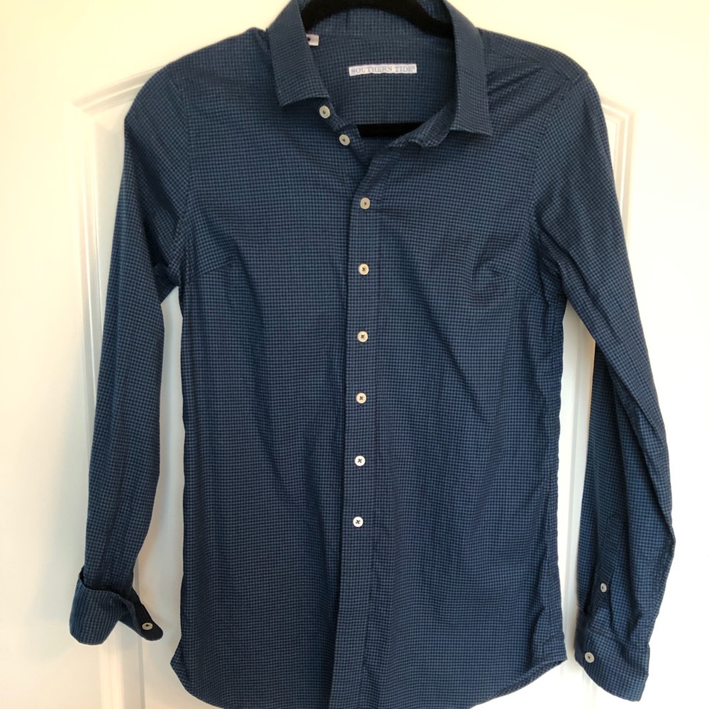 SouthernTide navy plaid button down